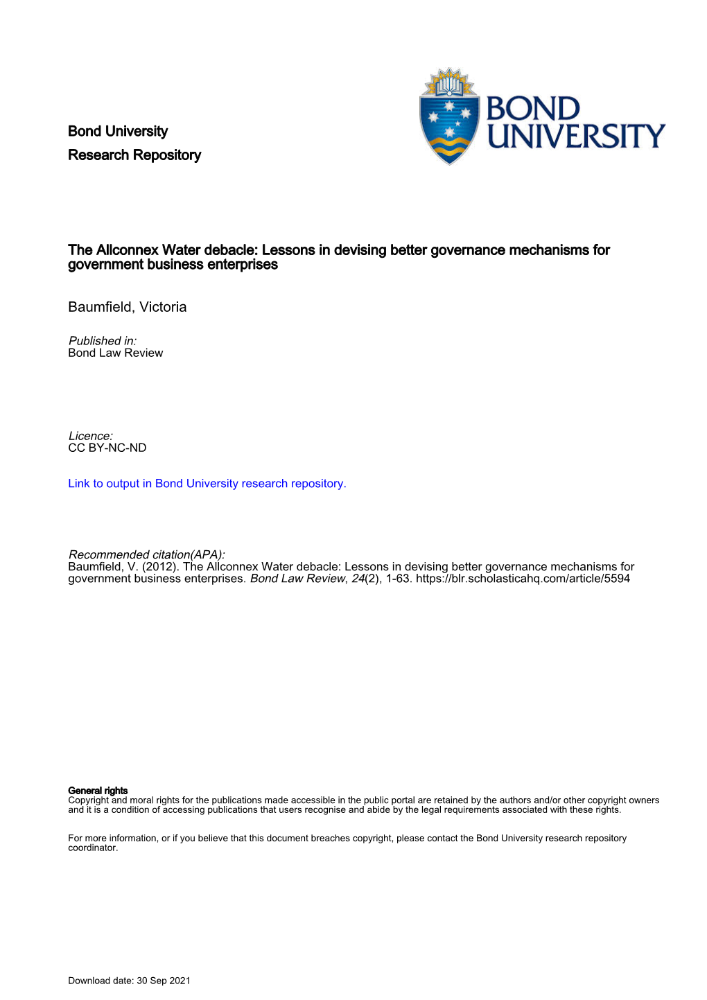 The Allconnex Water Debacle: Lessons in Devising Better Governance Mechanisms for Government Business Enterprises