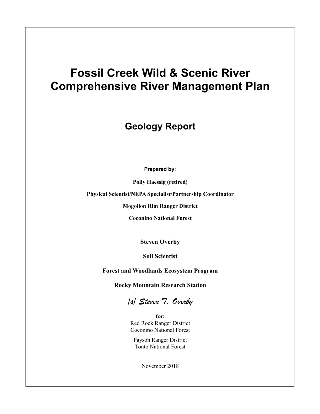 Fossil Creek Wild and Scenic River Comprehensive River Management Plan: Geology Report