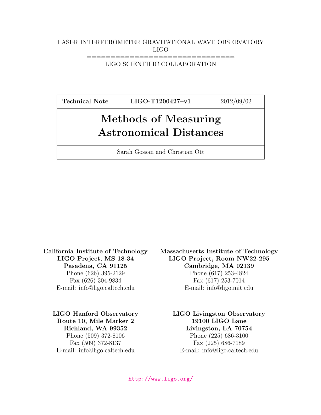 Methods of Measuring Astronomical Distances