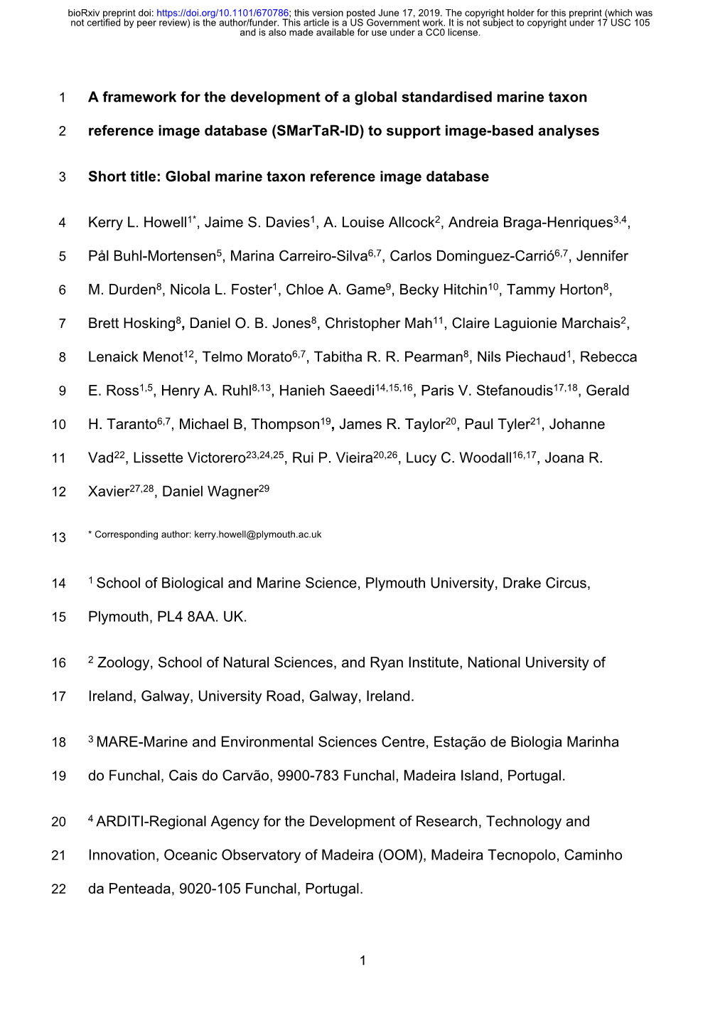 A Framework for the Development of a Global Standardised Marine Taxon