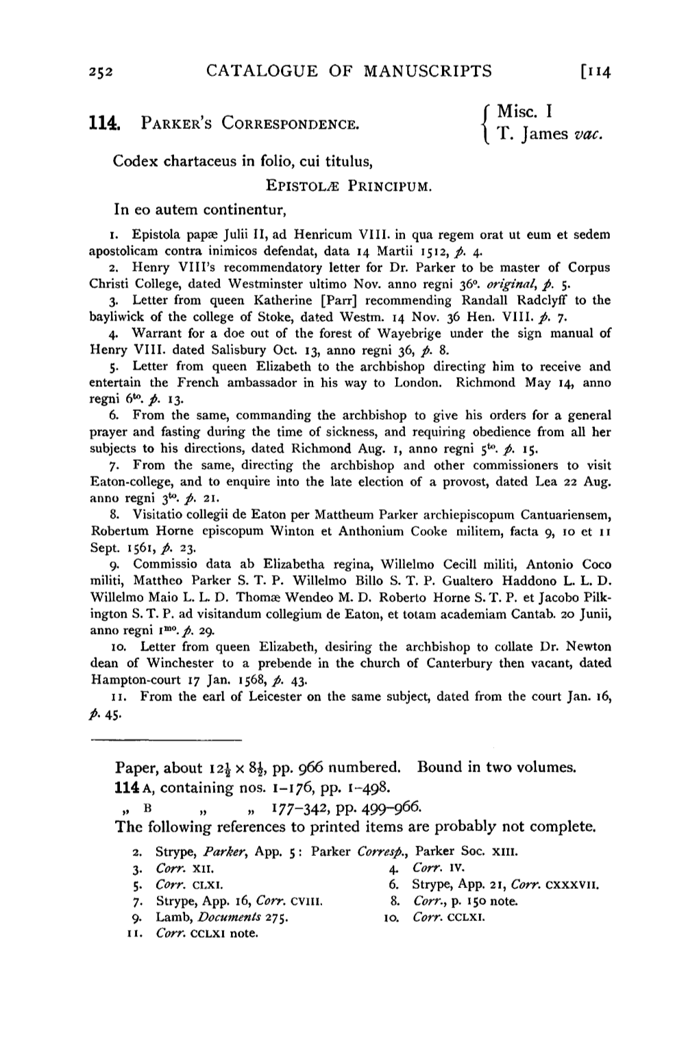 A Descriptive Catalogue of the Manuscripts in the Library of Corpus Christi College, Cambridge