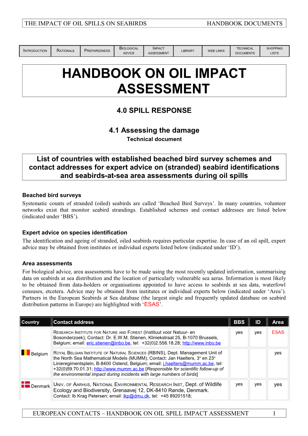 The Impact of Oil Spills on Seabirds Handbook Documents