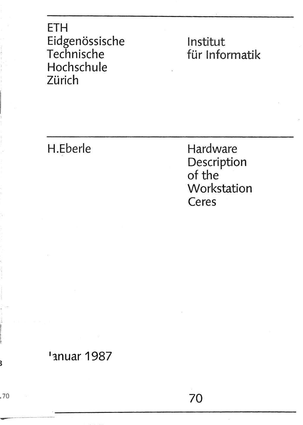 ETH Eidgenossische Technische Hochschule Zurich H.Eberle