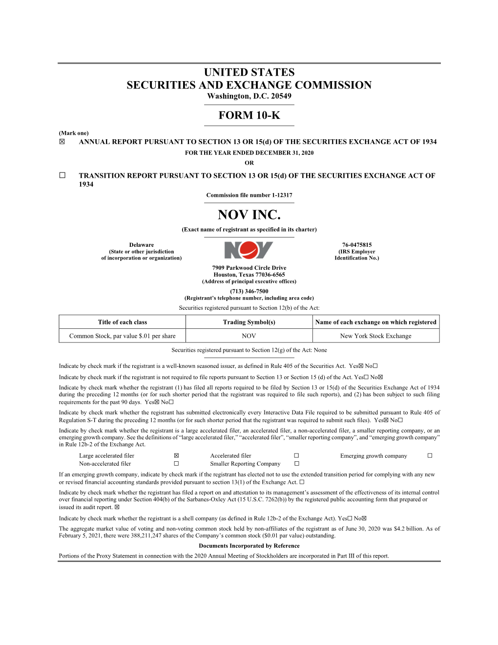 NOV INC. (Exact Name of Registrant As Specified in Its Charter)