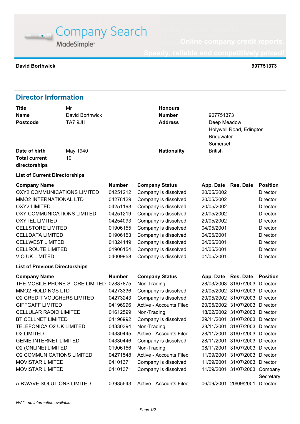 Online Company Credit Reports. Speedy, Reliable and Competitively Priced!