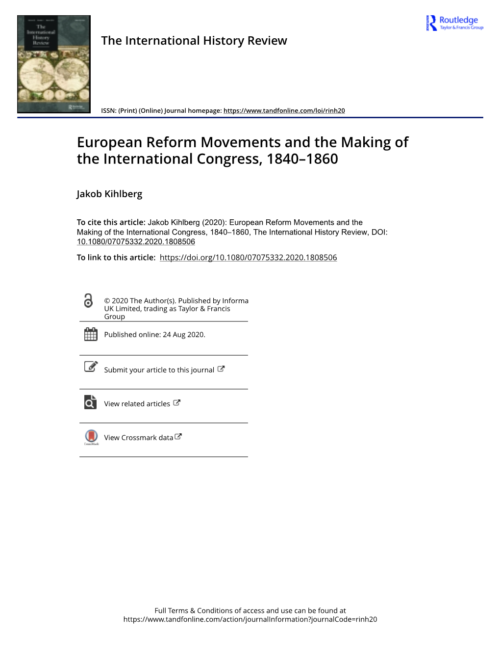 European Reform Movements and the Making of the International Congress, 1840–1860