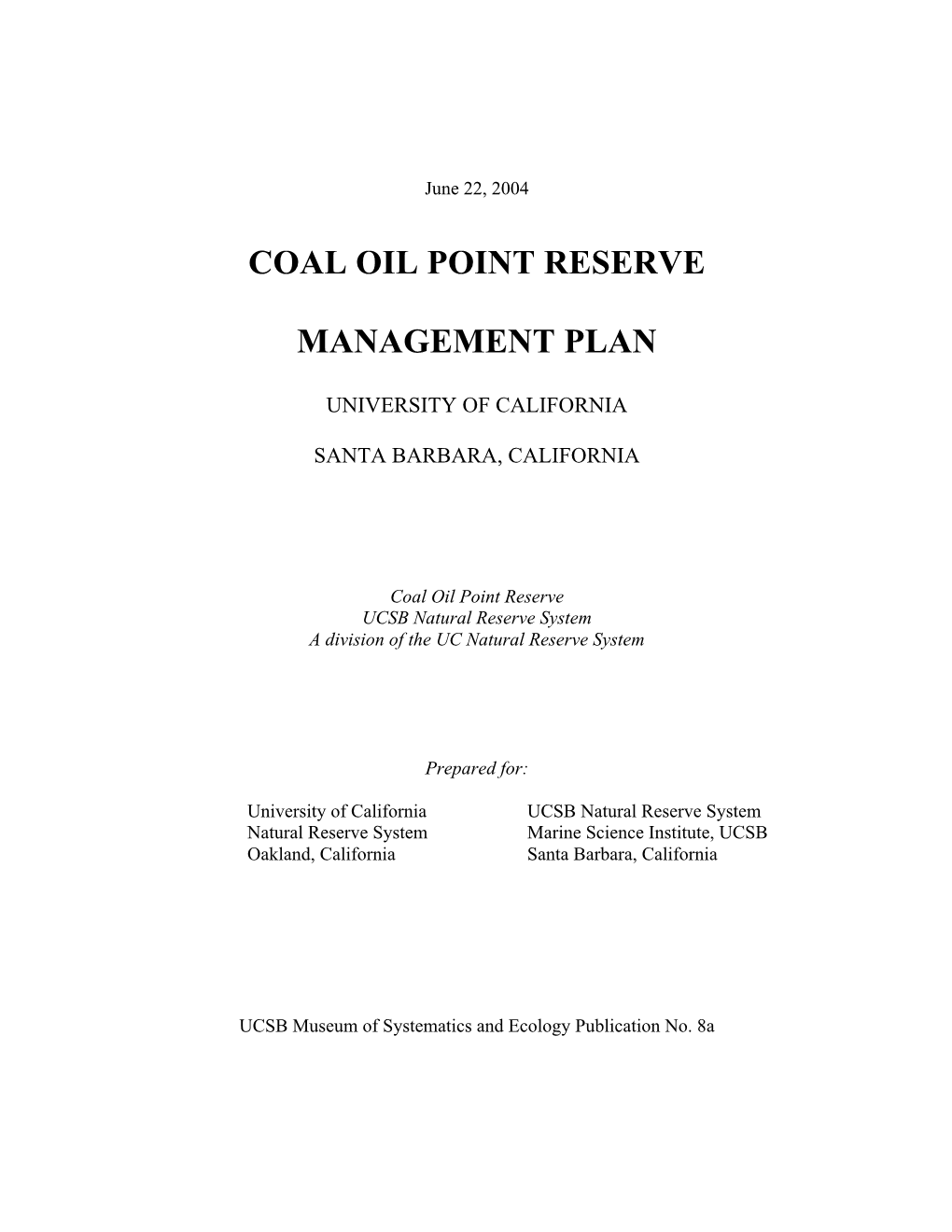 2004 COPR Management Plan