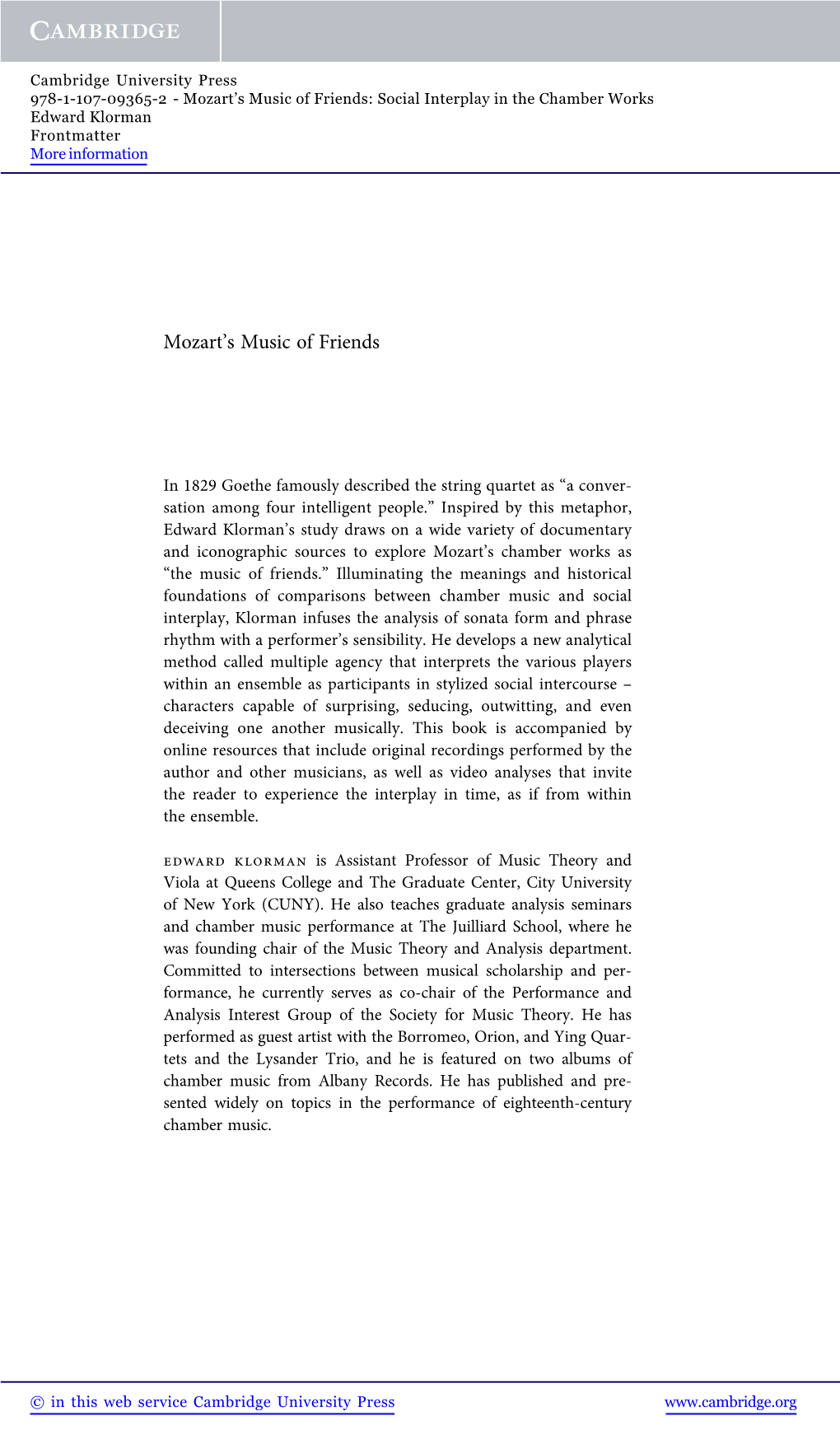 Mozart's Music of Friends