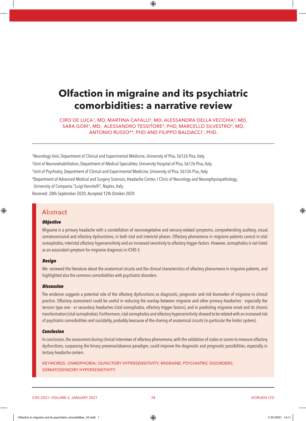 Olfaction in Migraine and Its Psychiatric Comorbidities: a Narrative Review