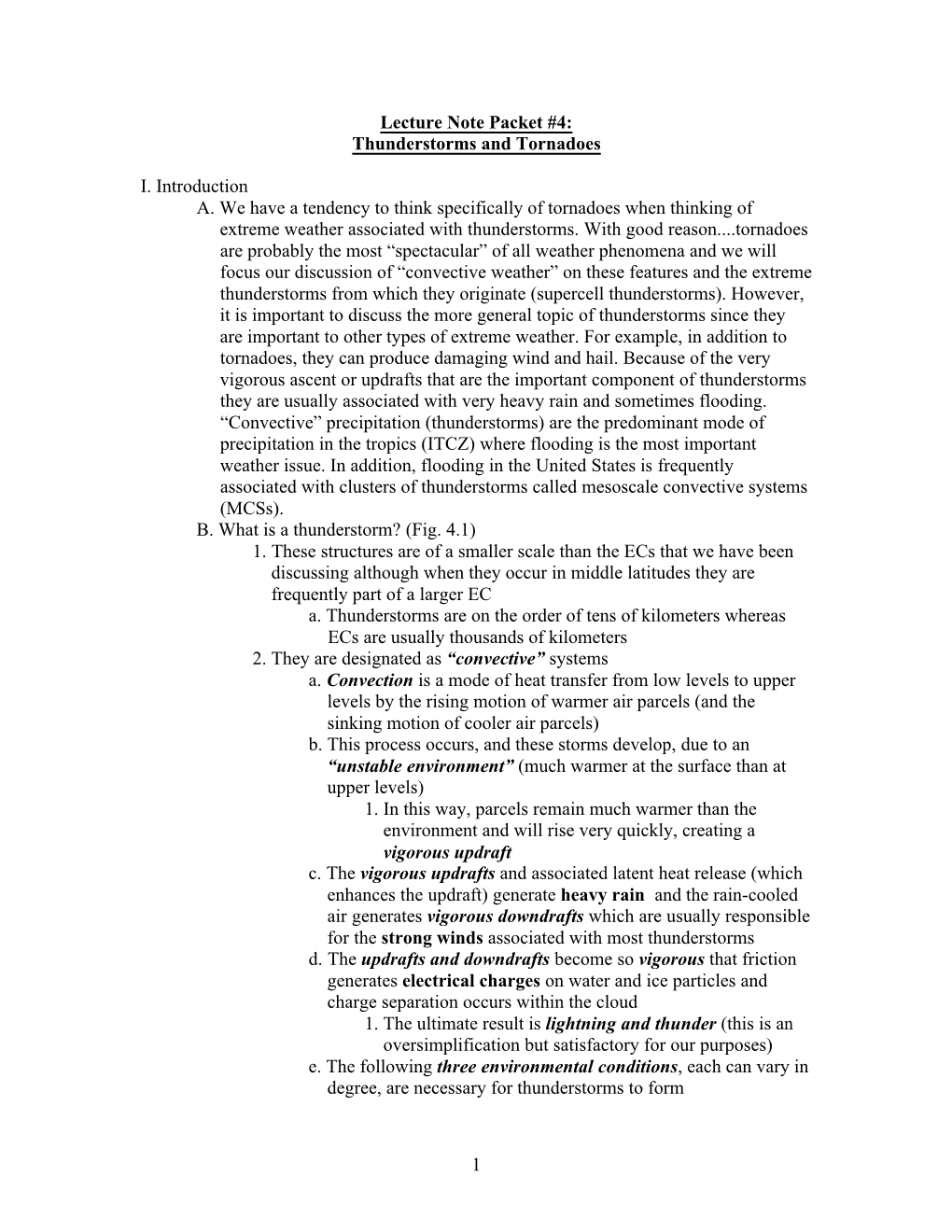 1 Lecture Note Packet #4: Thunderstorms and Tornadoes I