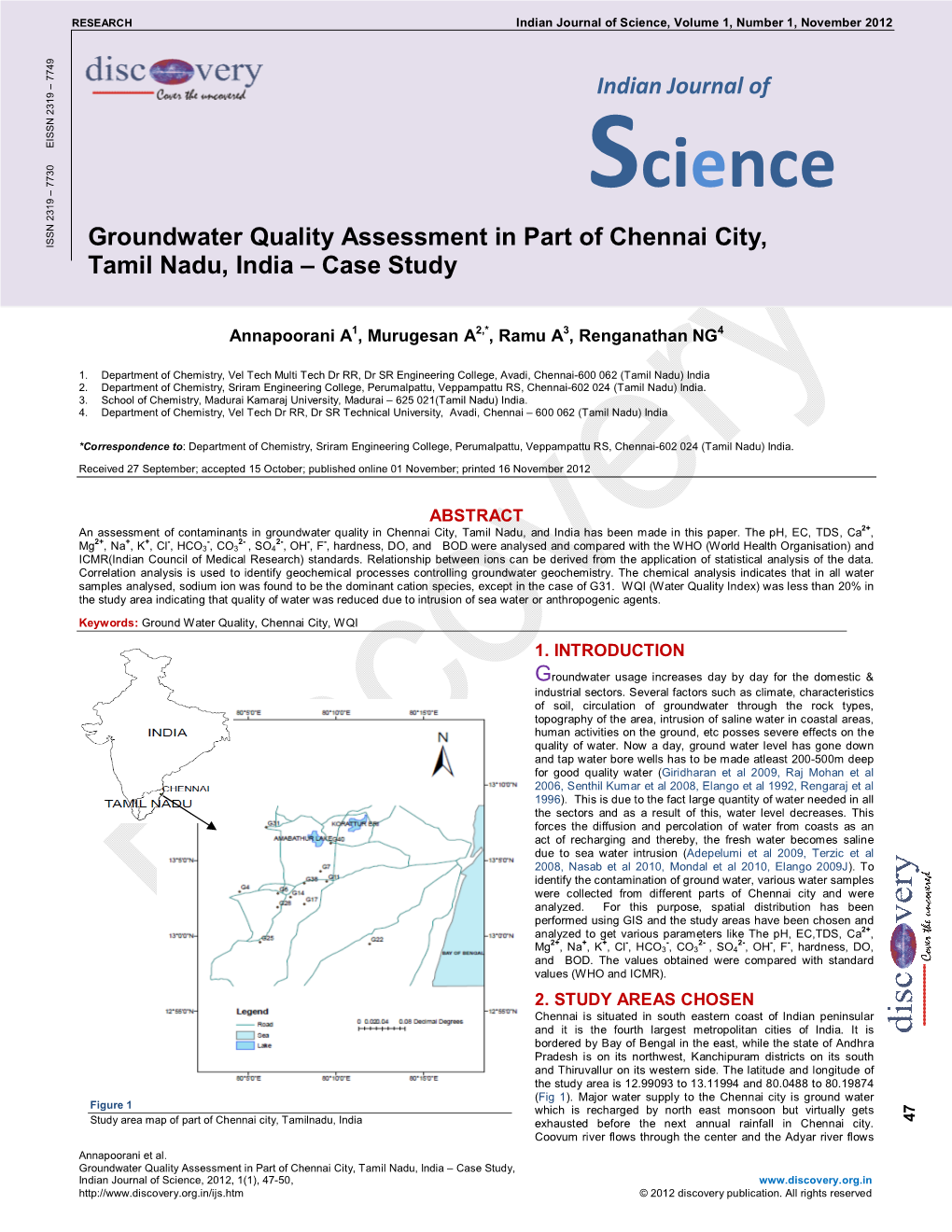 Science, Volume 1, Number 1, November 2012 RESEARCH