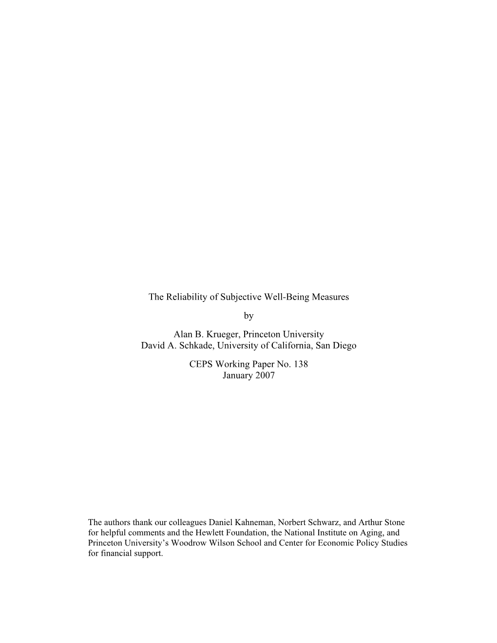 The Reliability of Subjective Well-Being Measures by Alan B