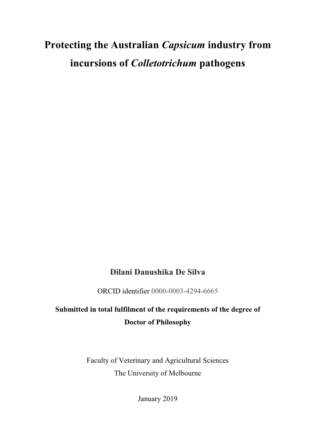 Protecting the Australian Capsicum Industry from Incursions of Colletotrichum Pathogens