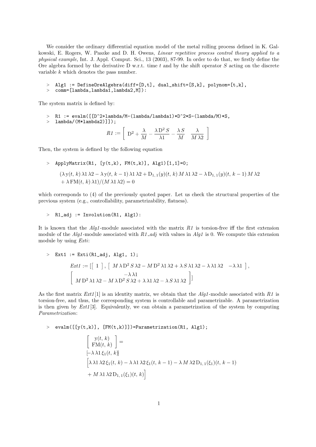 We Consider the Ordinary Differential Equation Model of the Metal Rolling