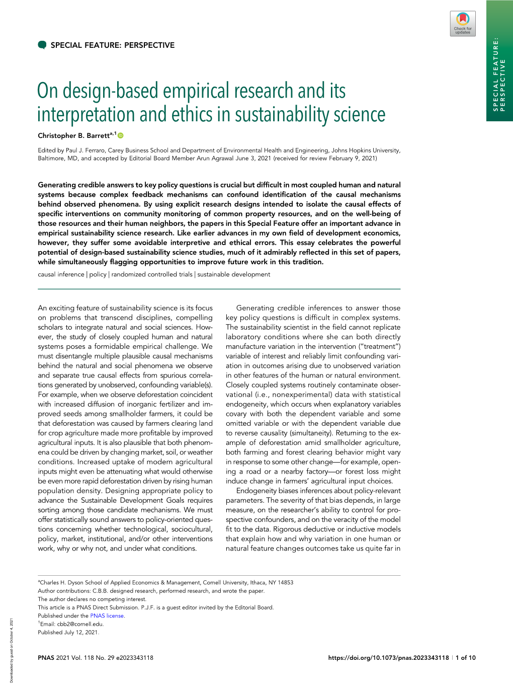 On Design-Based Empirical Research and Its Interpretation and Ethics in Sustainability Science SPECIAL FEATURE: PERSPECTIVE Christopher B