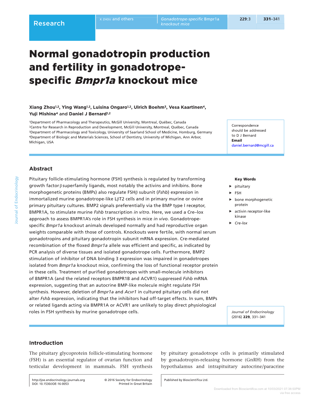 Downloaded from Bioscientifica.Com at 10/03/2021 07:38:50PM Via Free Access