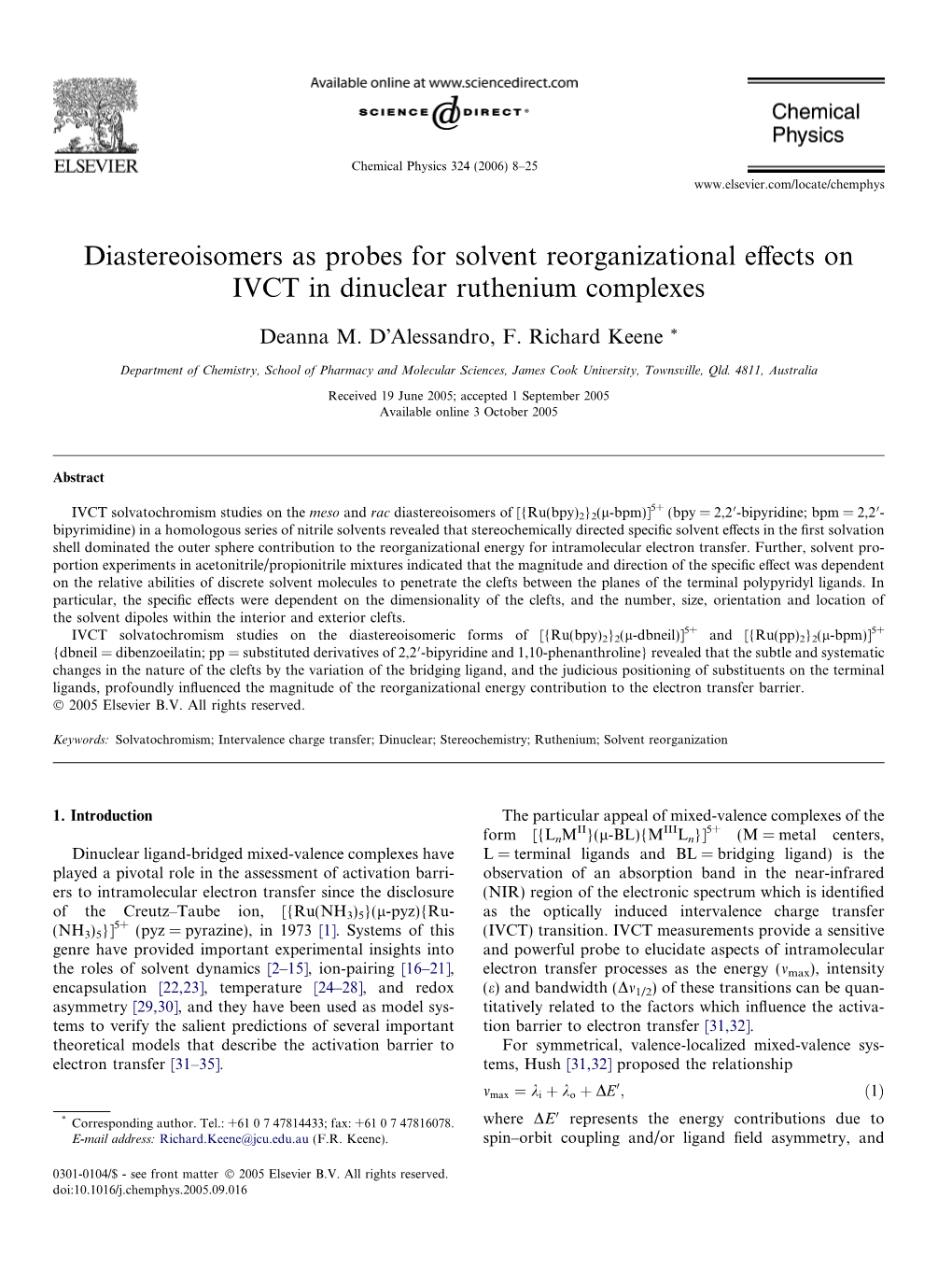 Diastereoisomers As Probes for Solvent Reorganizational Effects On