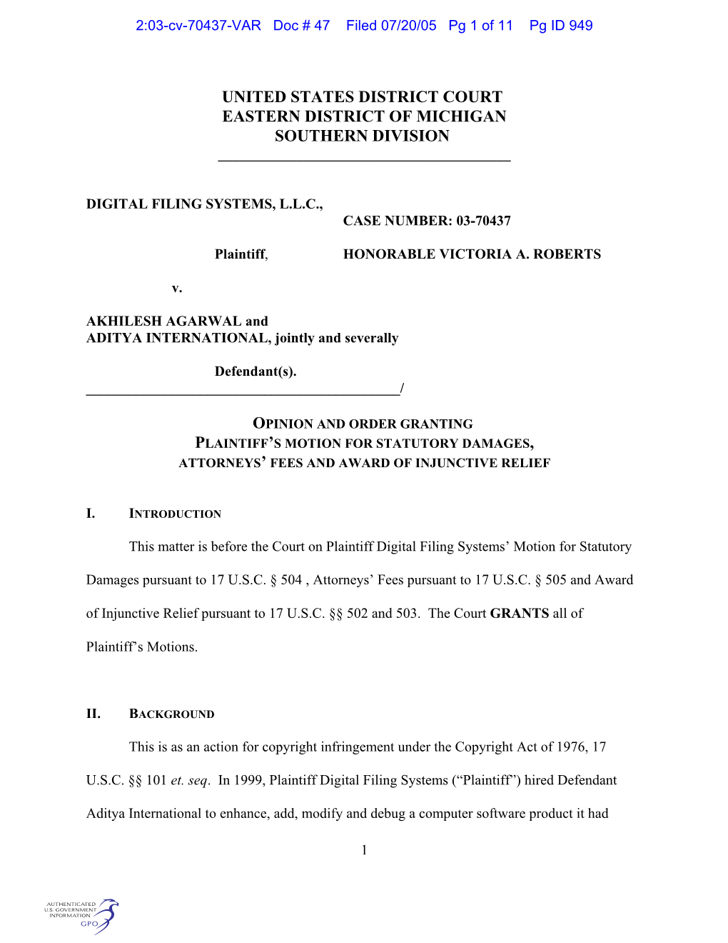 2:03-Cv-70437-VAR Doc # 47 Filed 07/20/05 Pg 1 of 11 Pg ID 949