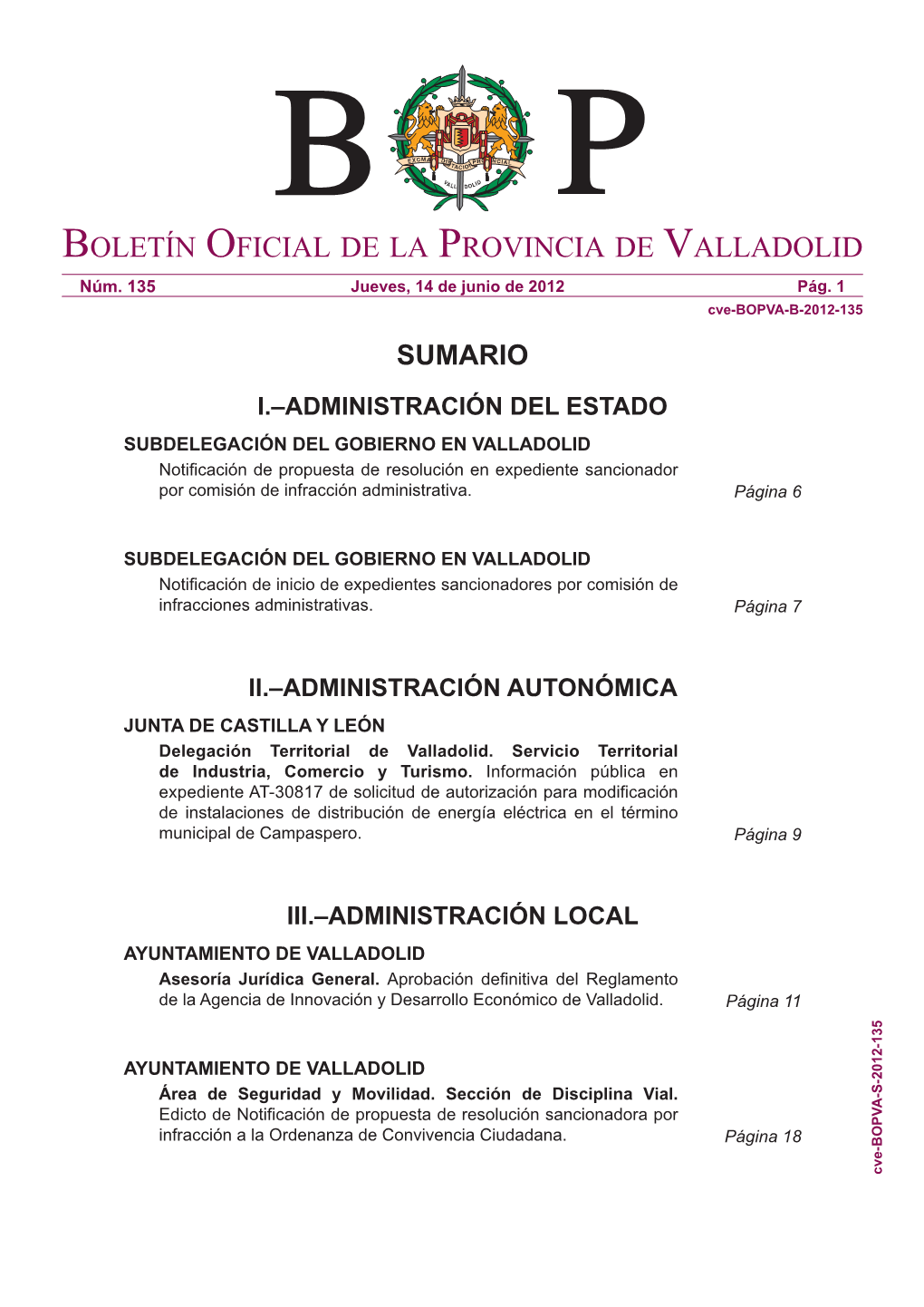 Boletín Oficial De La Provincia De Valladolid Núm