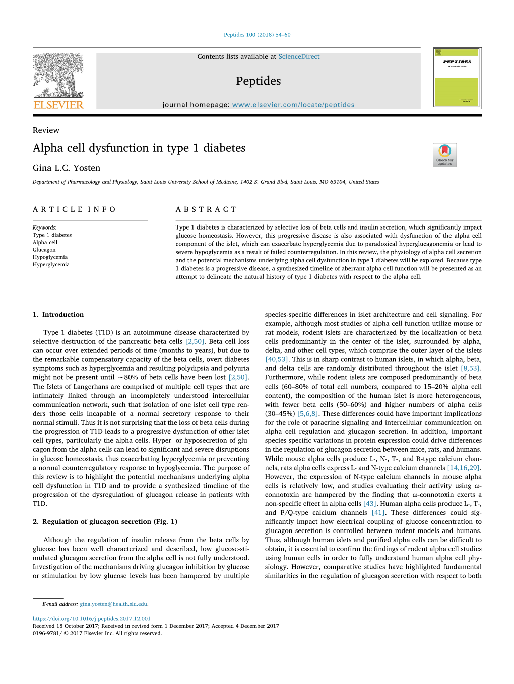 Alpha Cell Dysfunction in Type 1 Diabetes T Gina L.C