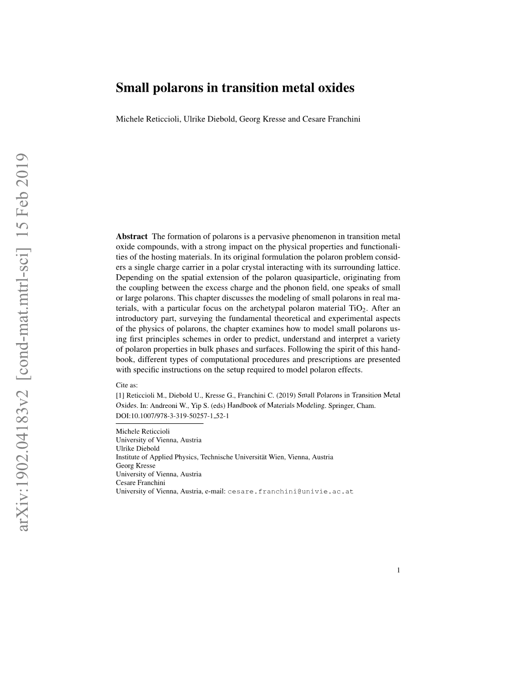 Small Polarons in Transition Metal Oxides