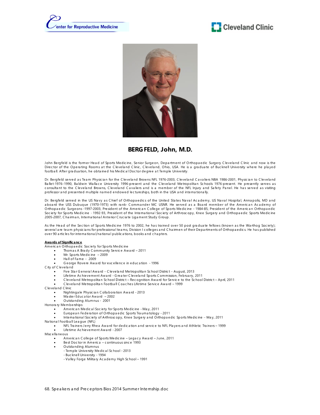 BERGFELD, John, M.D