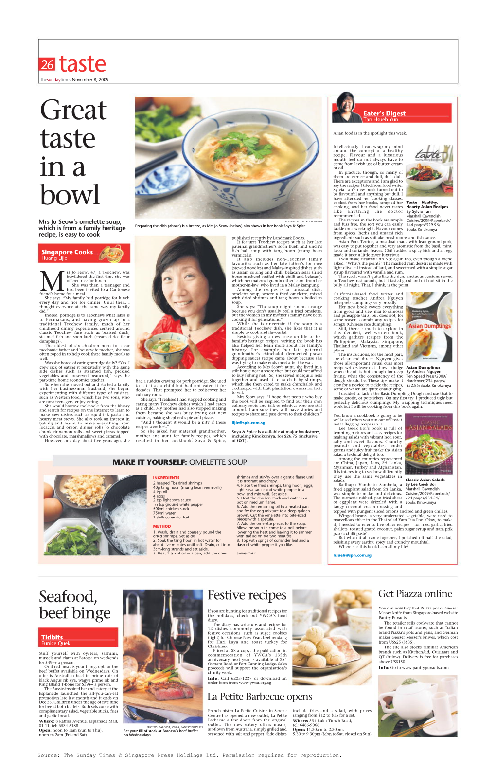 Great Taste in a Bowl, the Sunday Times, 8 November 2009