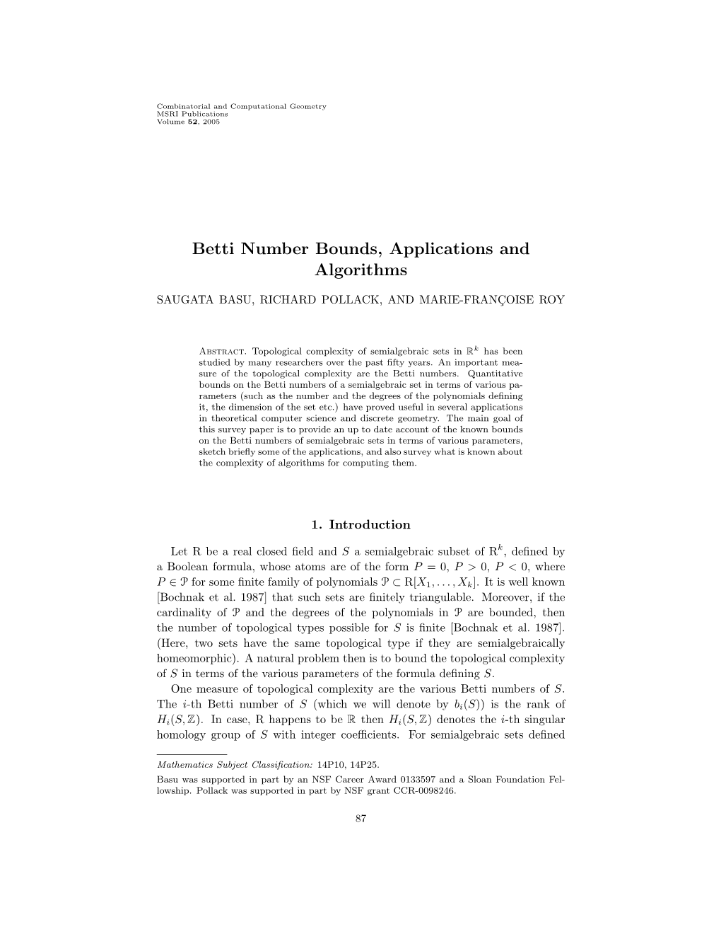 Betti Number Bounds, Applications and Algorithms
