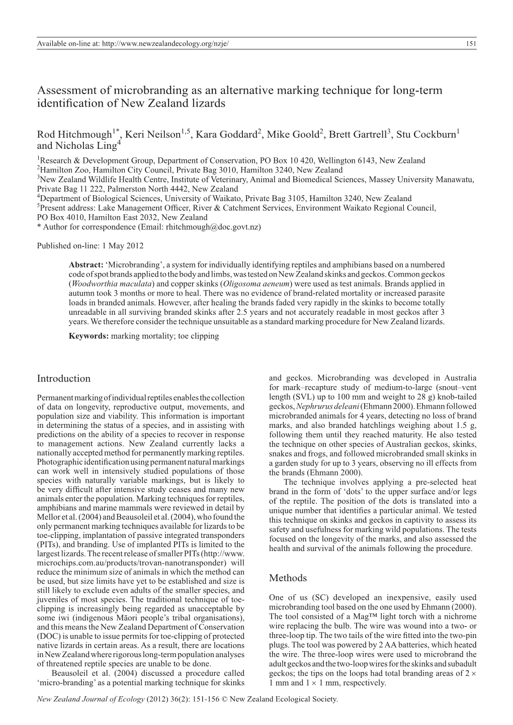 Assessment of Microbranding As an Alternative Marking Technique for Long-Term Identification of New Zealand Lizards