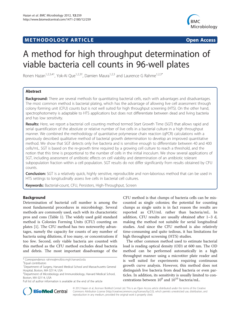 A Method for High Throughput Determination