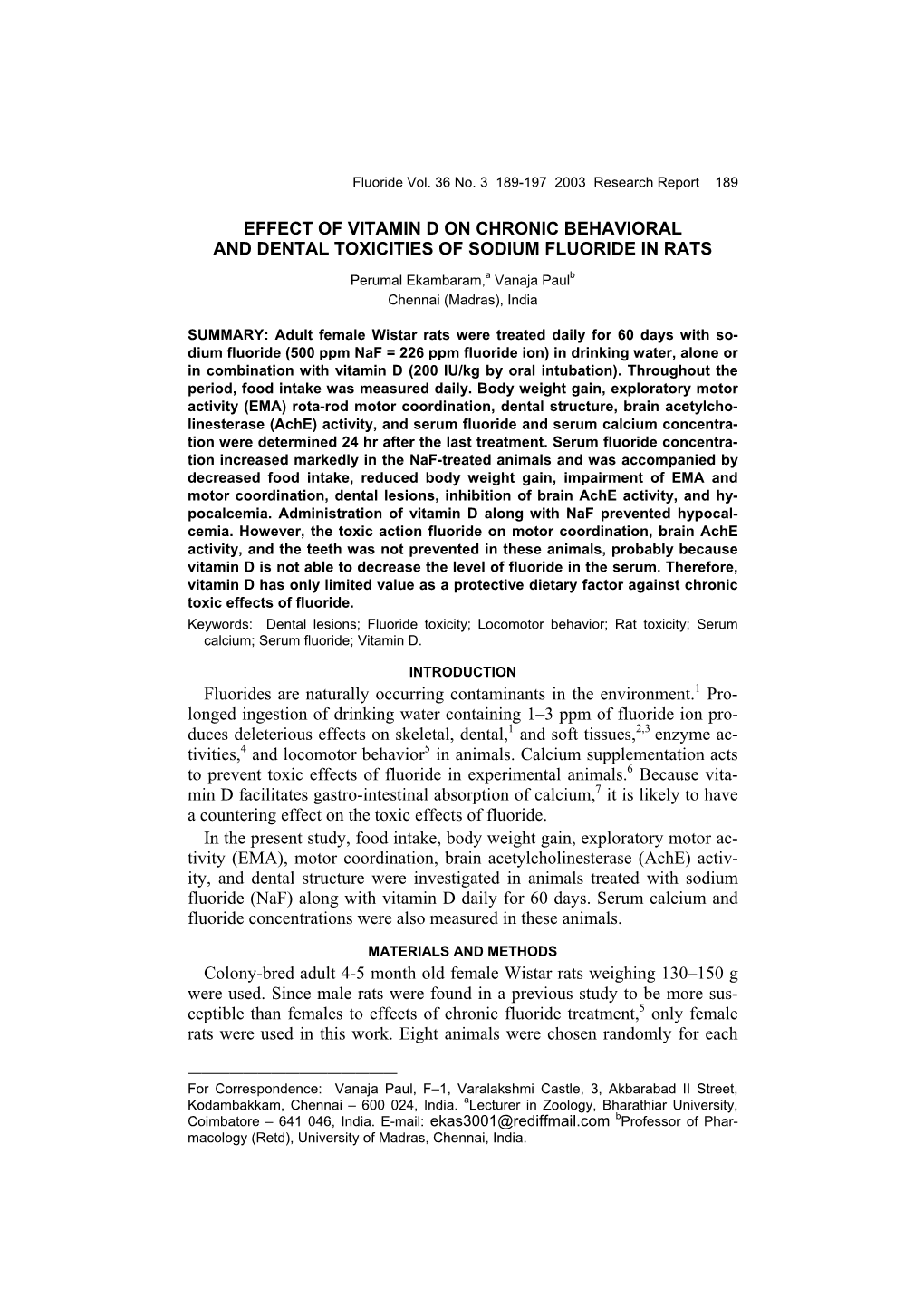 Effect of Vitamin D on Chronic Behavioral and Dental Toxicities of Sodium Fluoride in Rats