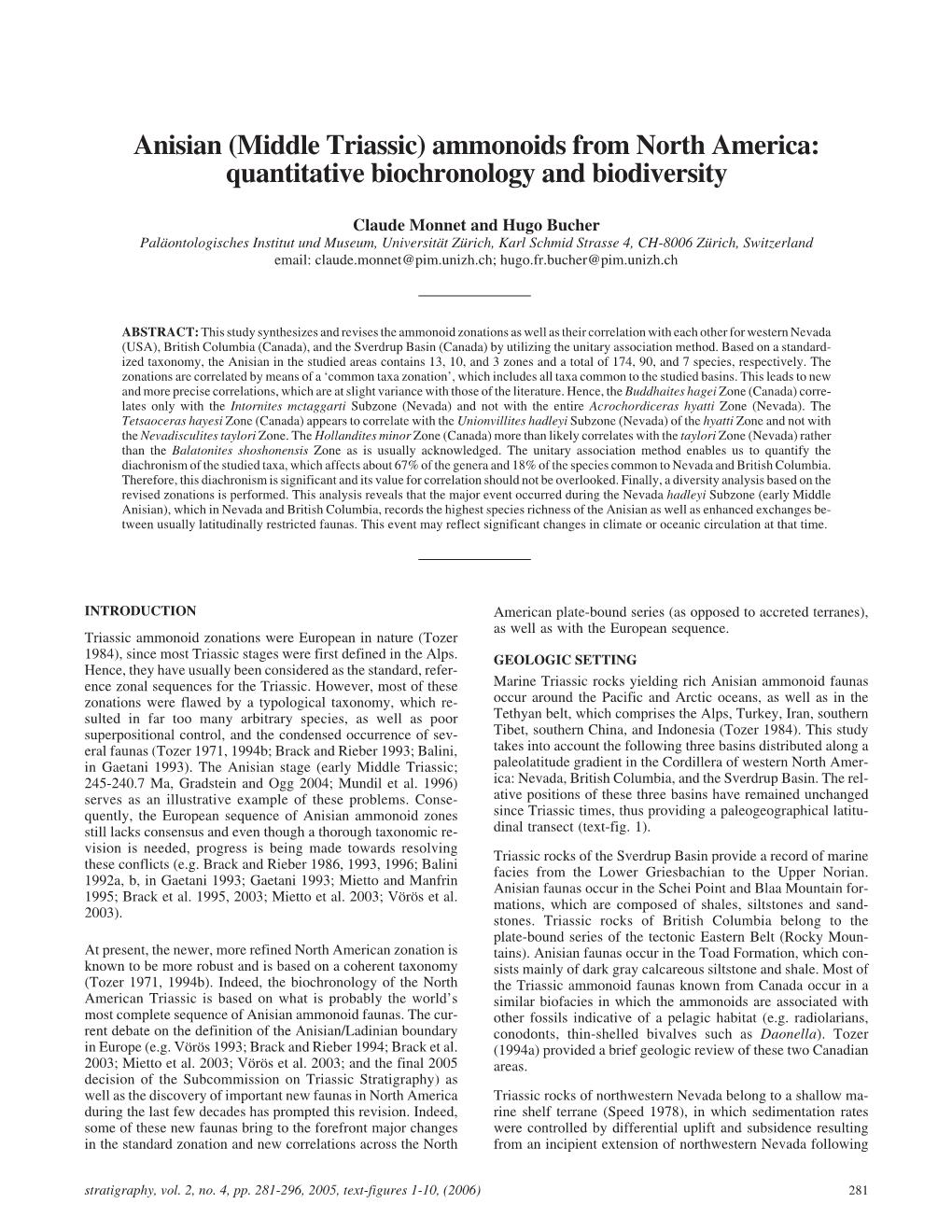 Anisian (Middle Triassic) Ammonoids from North America: Quantitative Biochronology and Biodiversity