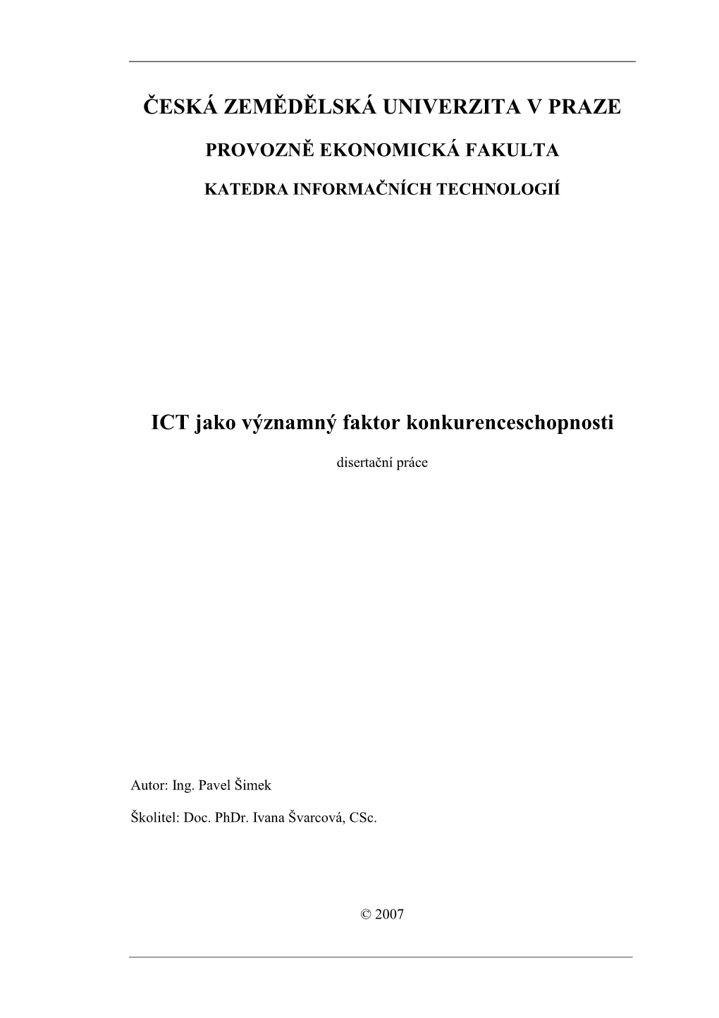 ICT Jako Významný Faktor Konkurenceschopnosti