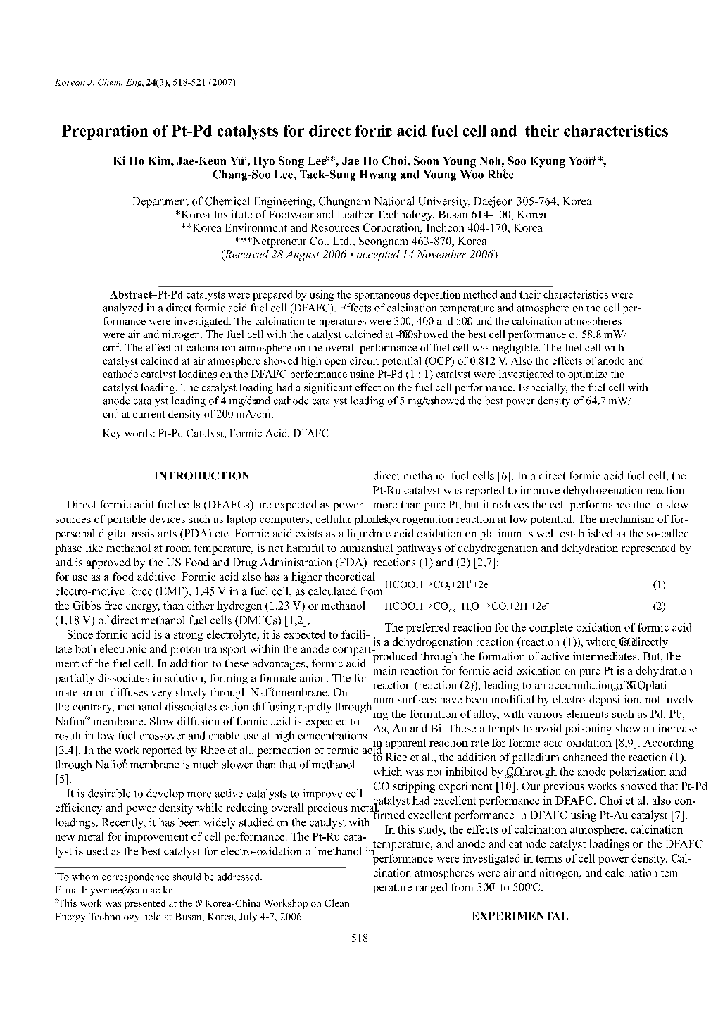 Preparation of Pt-Pd Catalysts for Direct Formic Acid Fuel Cell and Their Characteristics