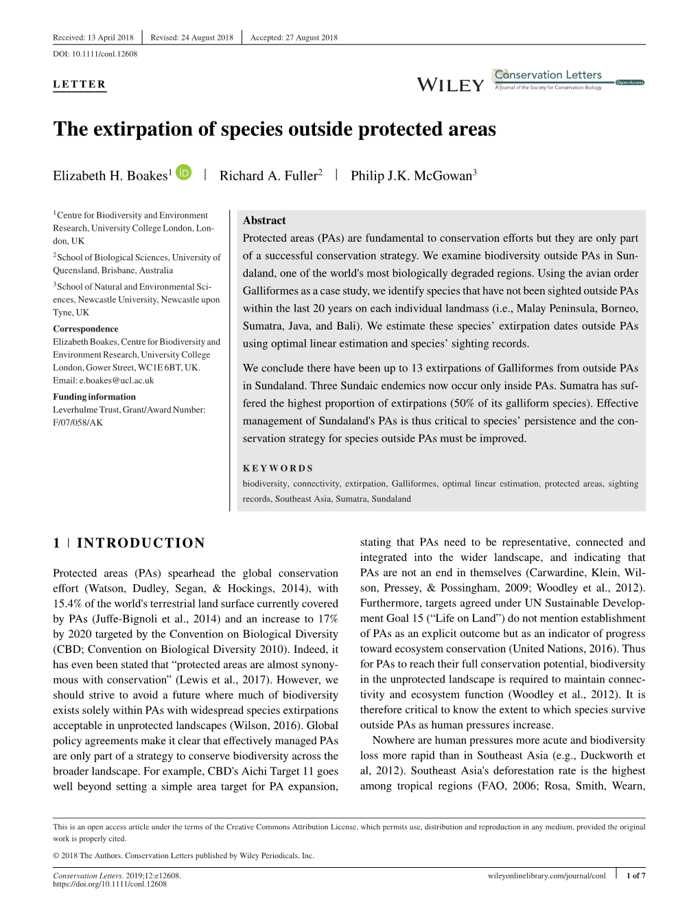 The Extirpation of Species Outside Protected Areas