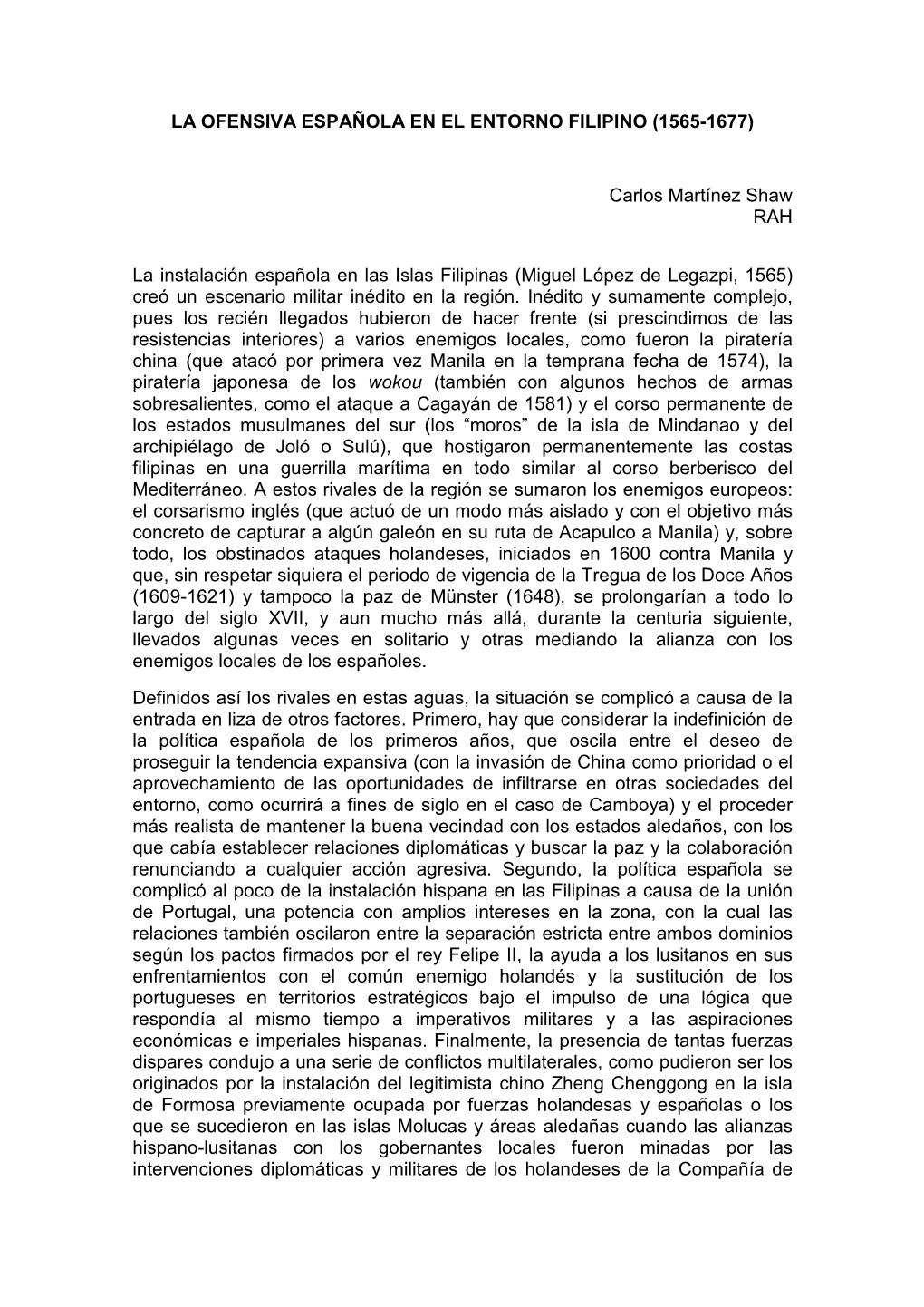 La Ofensiva Española En El Entorno Filipino (1565-1677)