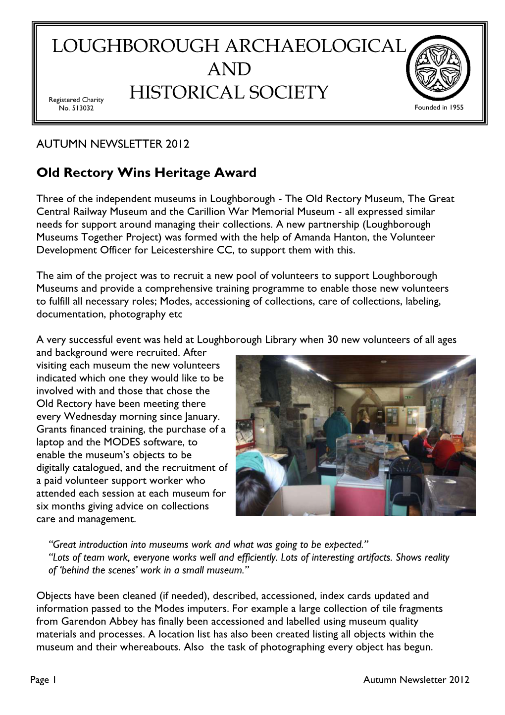 LAHS Newsletter Autumn 2012