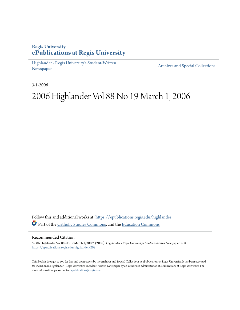 2006 Highlander Vol 88 No 19 March 1, 2006