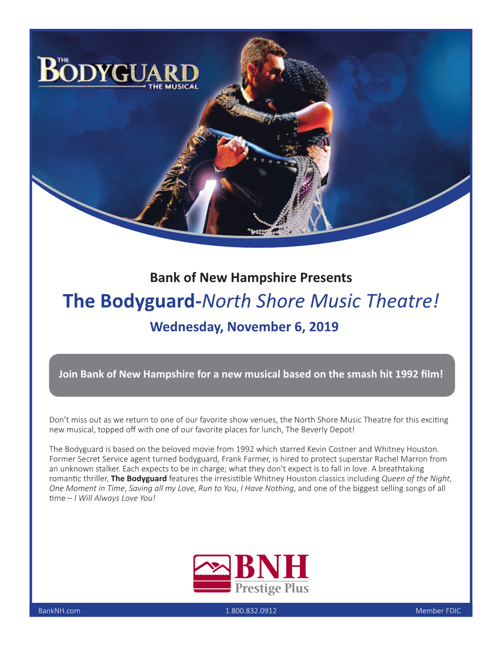 The Bodyguard-North Shore Music Theatre! Wednesday, November 6, 2019