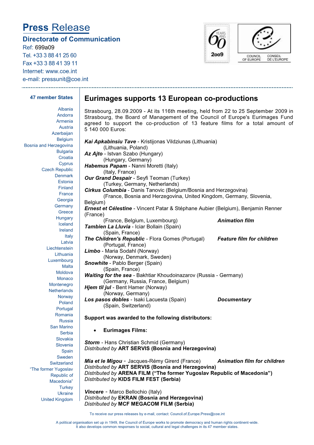 Eurimages Supports 13 European Co-Productions