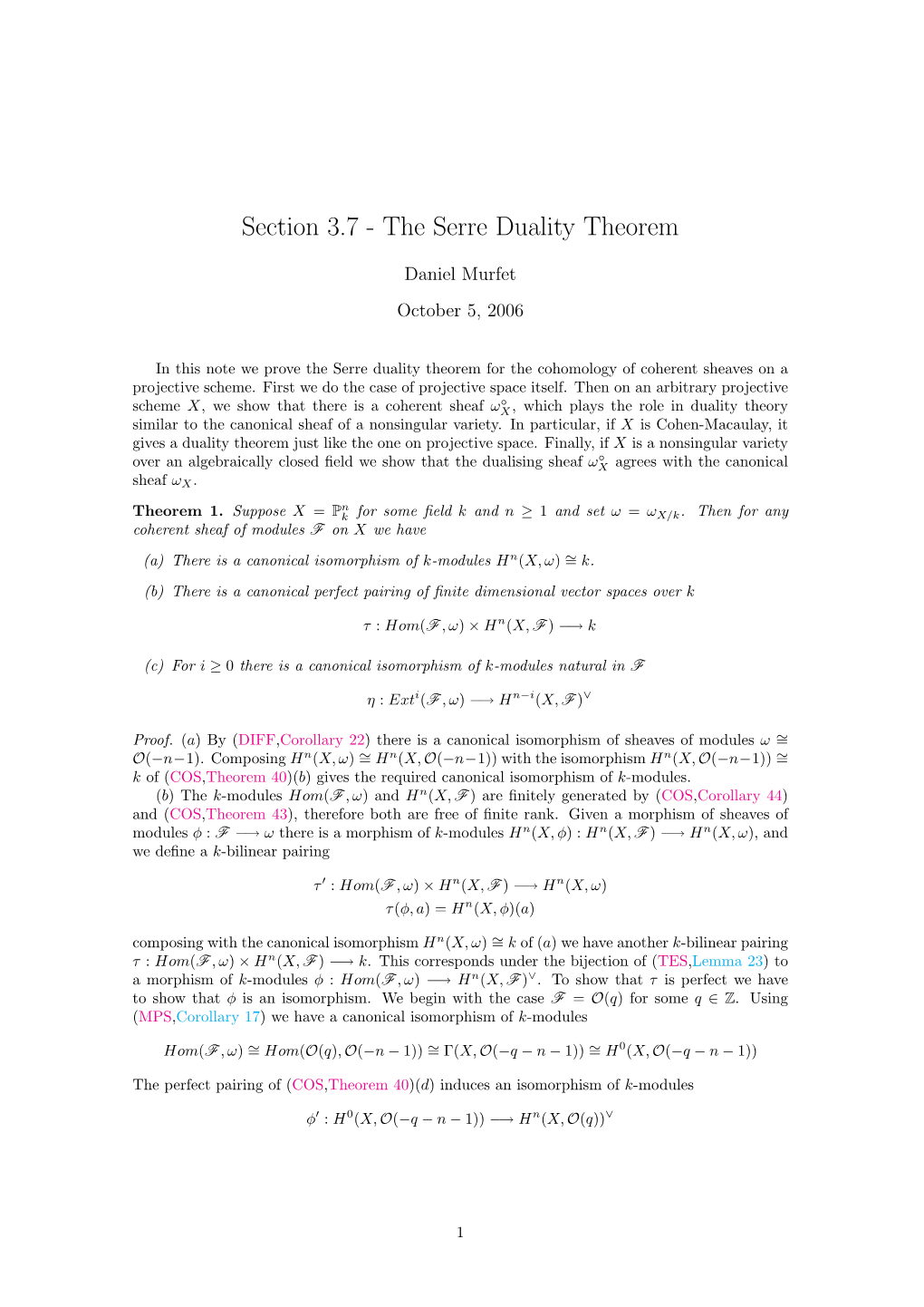 Section 3.7 - the Serre Duality Theorem