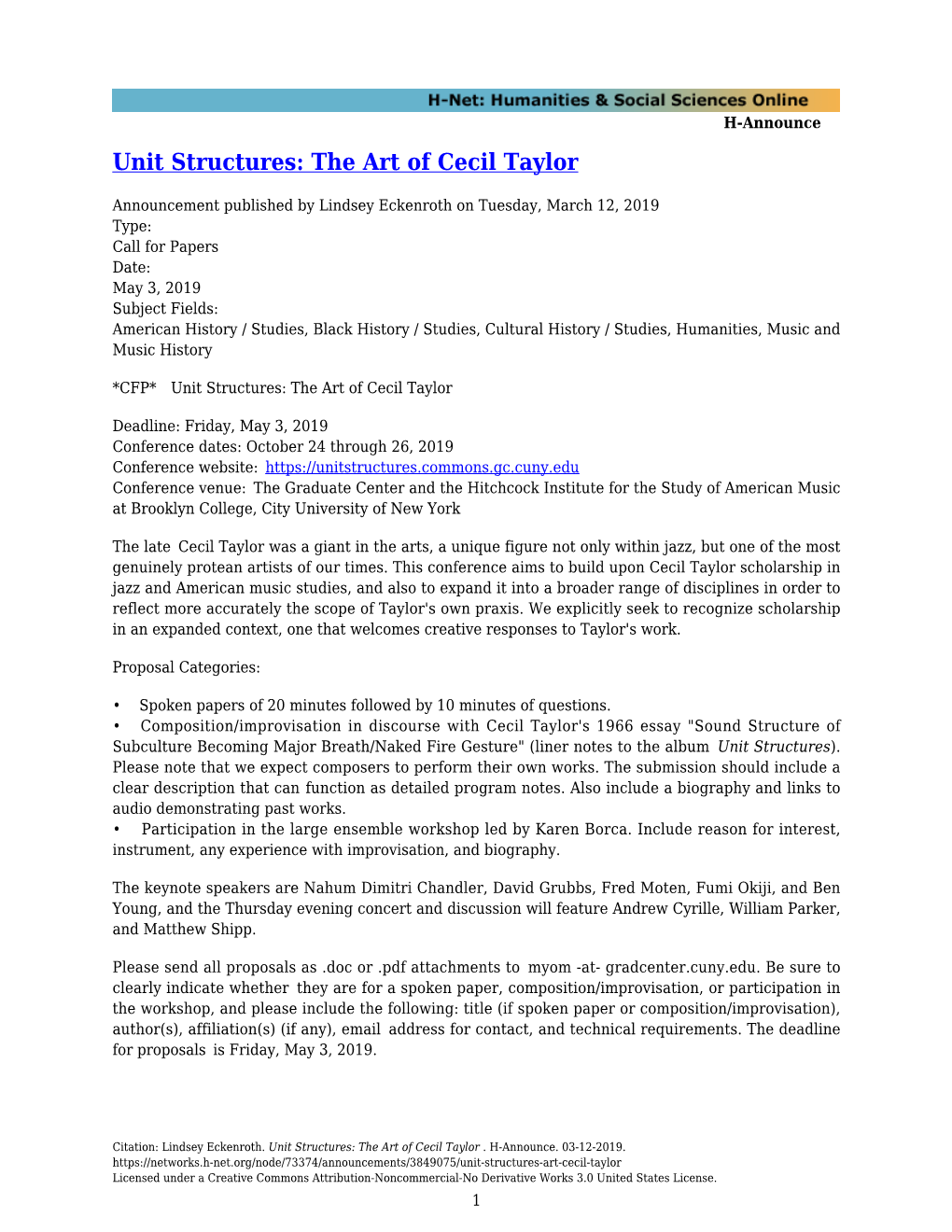 Unit Structures: the Art of Cecil Taylor