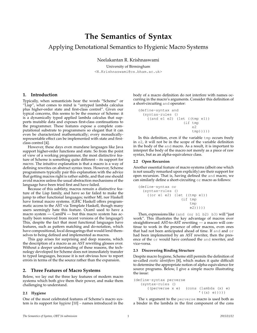 The Semantics of Syntax Applying Denotational Semantics to Hygienic Macro Systems