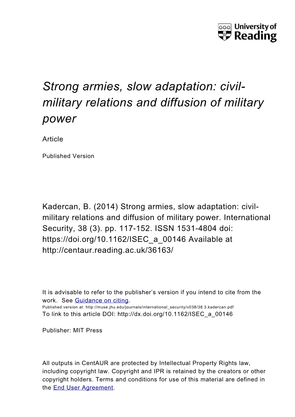 Civil- Military Relations and Diffusion of Military Power