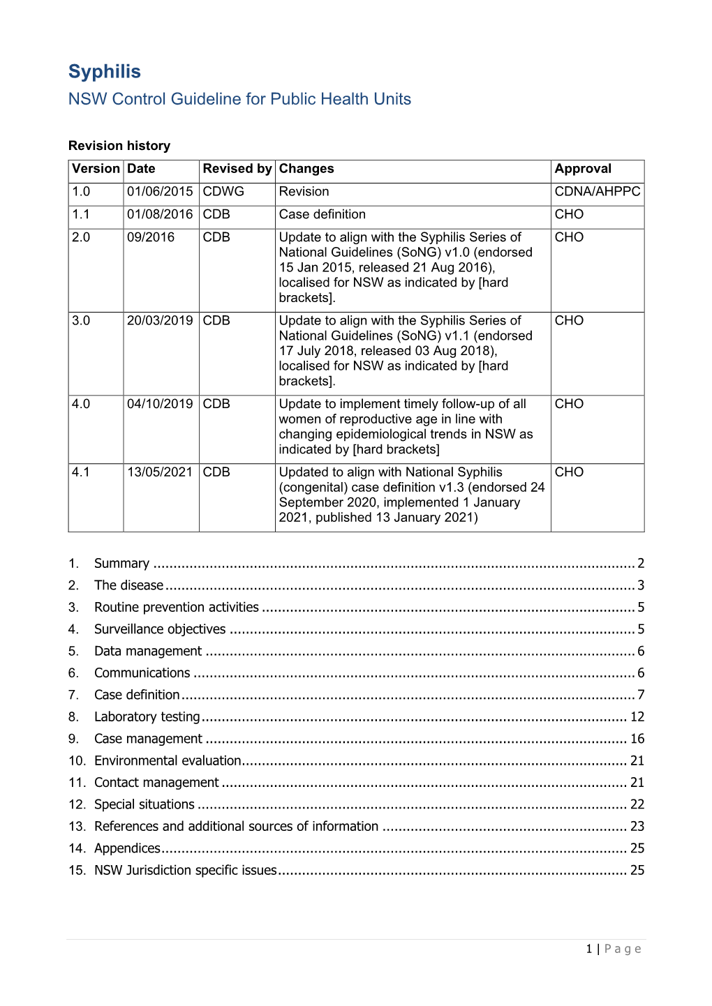 Syphilis NSW Control Guideline for Public Health Units