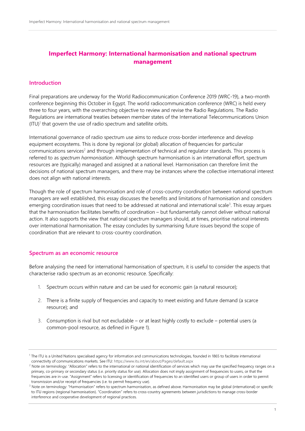 International Harmonisation and National Spectrum Management