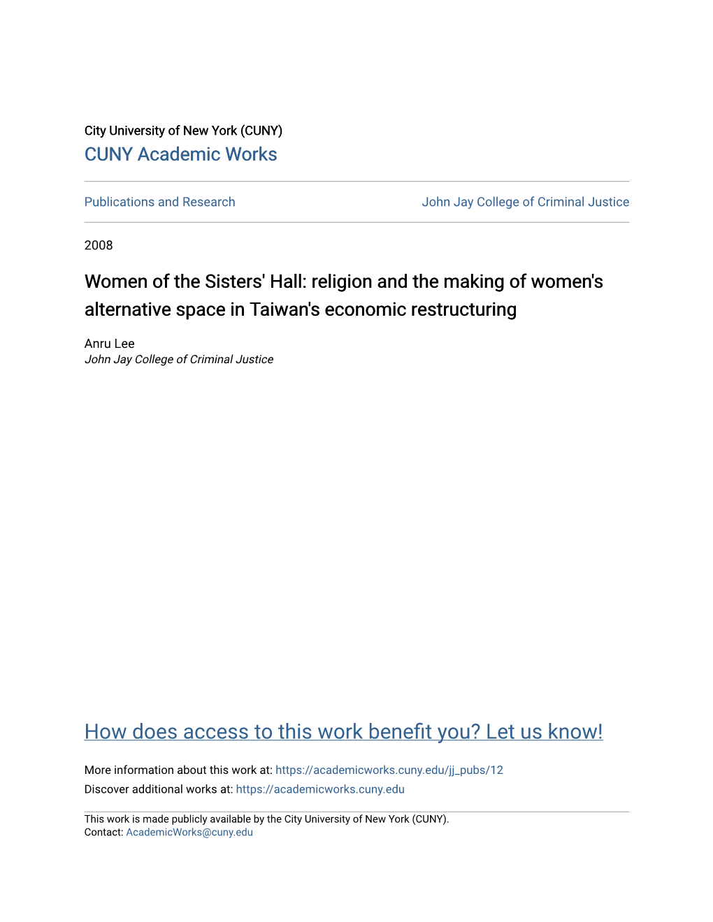 Religion and the Making of Women's Alternative Space in Taiwan's Economic Restructuring