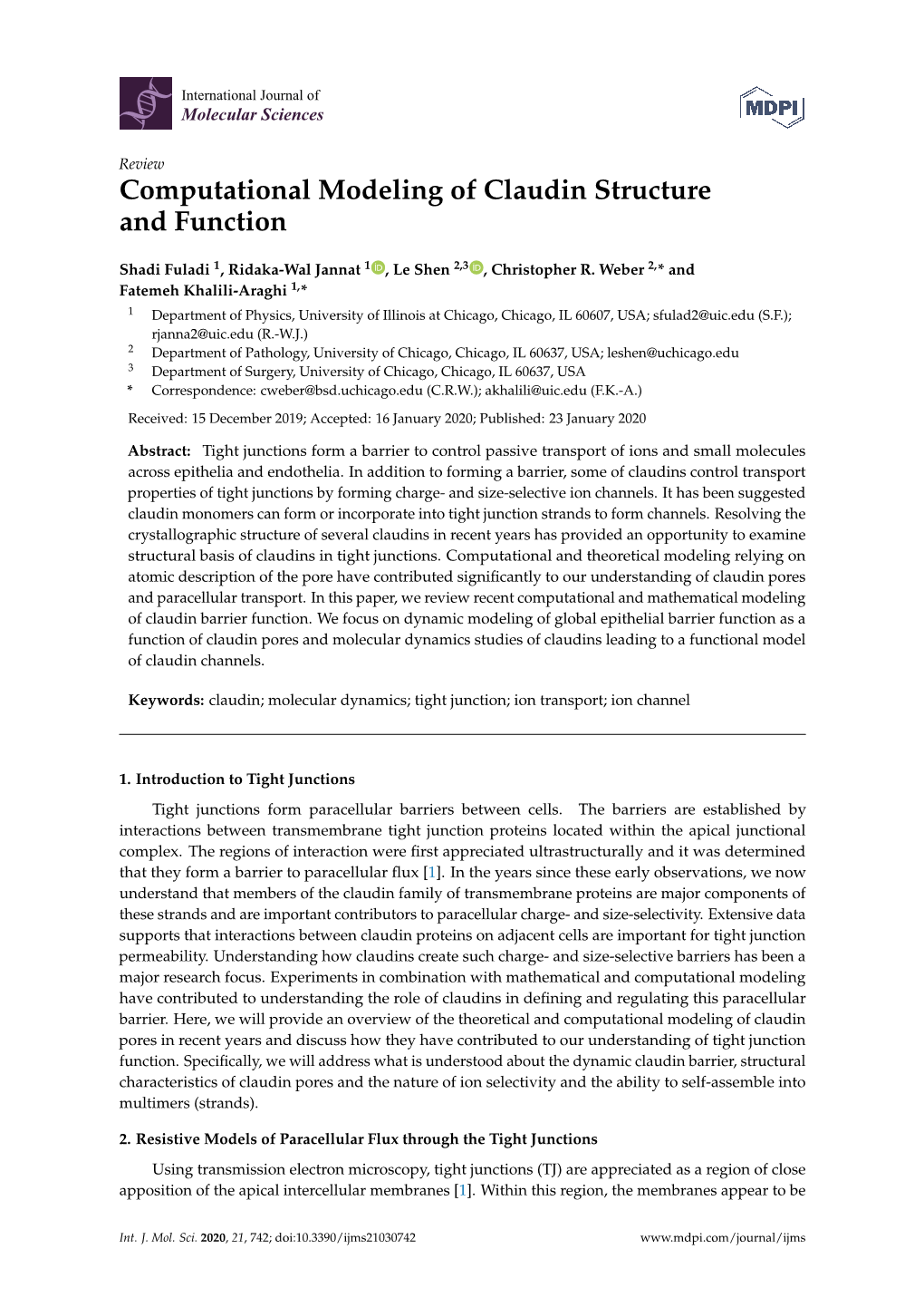 Computational Modeling of Claudin Structure and Function