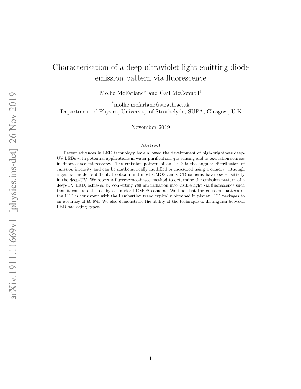 Characterisation of a Deep-Ultraviolet Light-Emitting Diode Emission Pattern Via Fluorescence