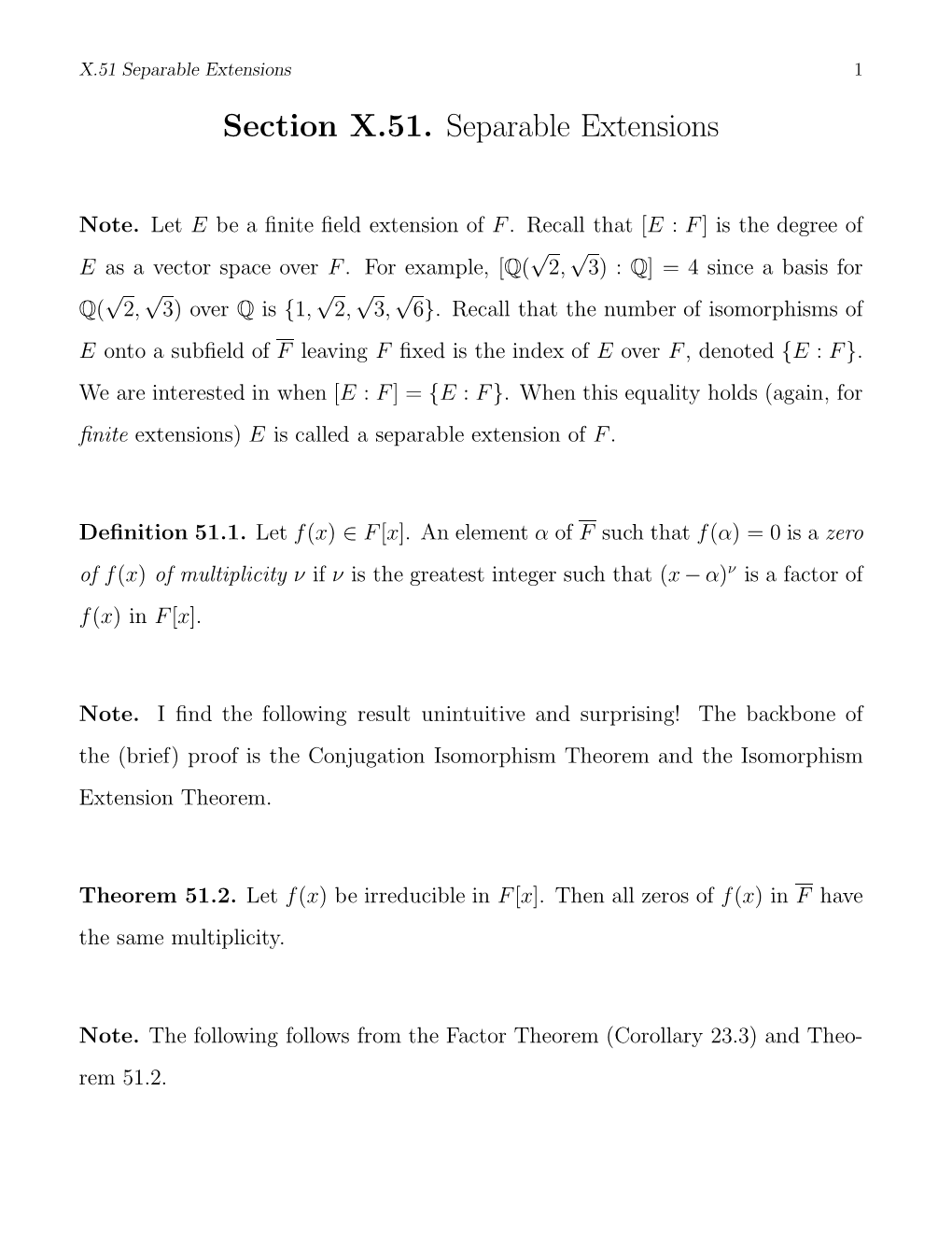 Section X.51. Separable Extensions